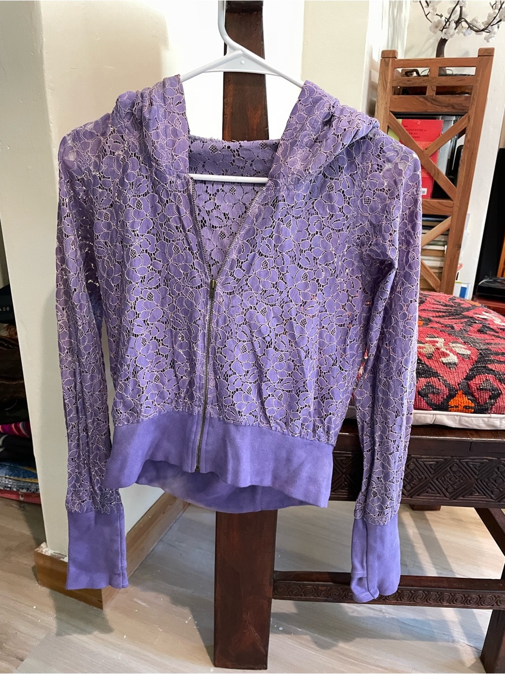 Women's Lavender Lace Hooded Zip-Up Jacket